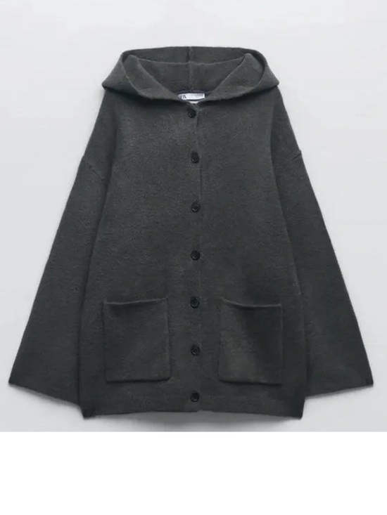 Zara Sweaters - Zara Hooded Button Cardigan in Dark Gray